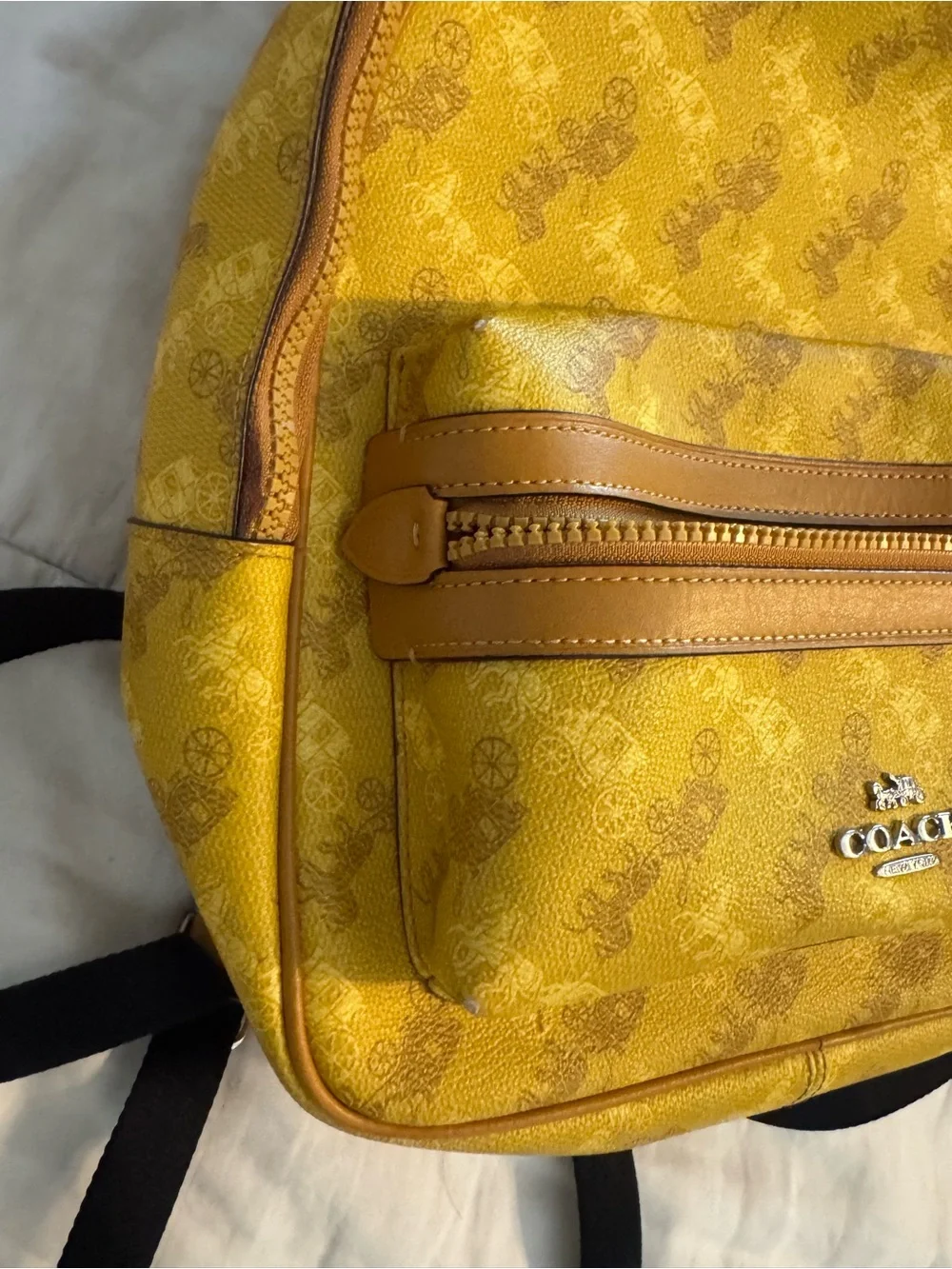 Coach Yellow Signature Compact Backpack with Tan Trim